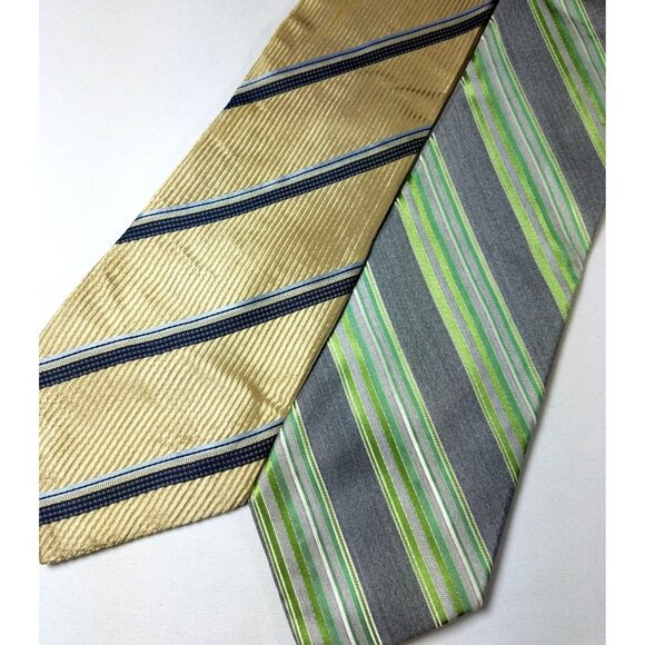 Calvin Klein Mens Neckties Silk gold green lot of 2 ties - Picture 1 of 10